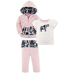 Yoga Sprout 3-Piece Elephant Jacket, Tee Top, and Pant Set in Pink/White