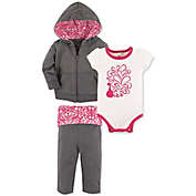Yoga Sprout Size 0-3M 3-Piece Peacock Jacket, Bodysuit and Pant Set in White