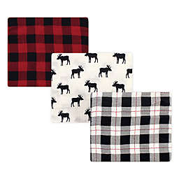 Hudson Baby® 3-Pack Moose Muslin Swaddle Blankets in Black