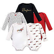 Hudson Baby&reg; Size 0-3M 5-Pack Bonjour Long Sleeve Bodysuits in Red