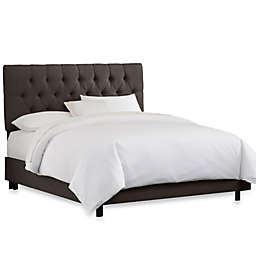 Skyline Furniture Tufted King Bed in Linen Charcoal