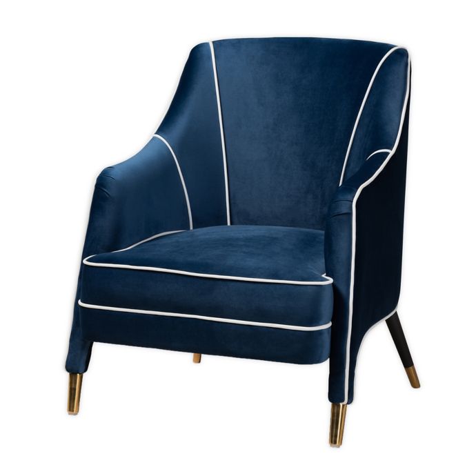 Baxton Studio Nikki Velvet Arm Chair in Navy Blue | Bed Bath & Beyond
