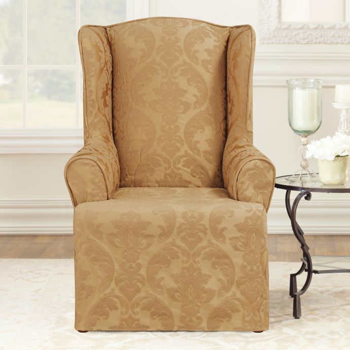 Sure Fit Matelasse Damask Wingback Chair Slipcover Bed Bath