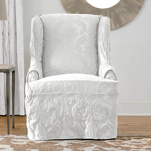 Matelasse Damask Wingback Chair, Bed Bath And Beyond Damask Dining Room Chair Cover