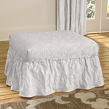 Sure Fit&reg; Matelasse Damask Ottoman Cover in White. View a larger version of this product image.