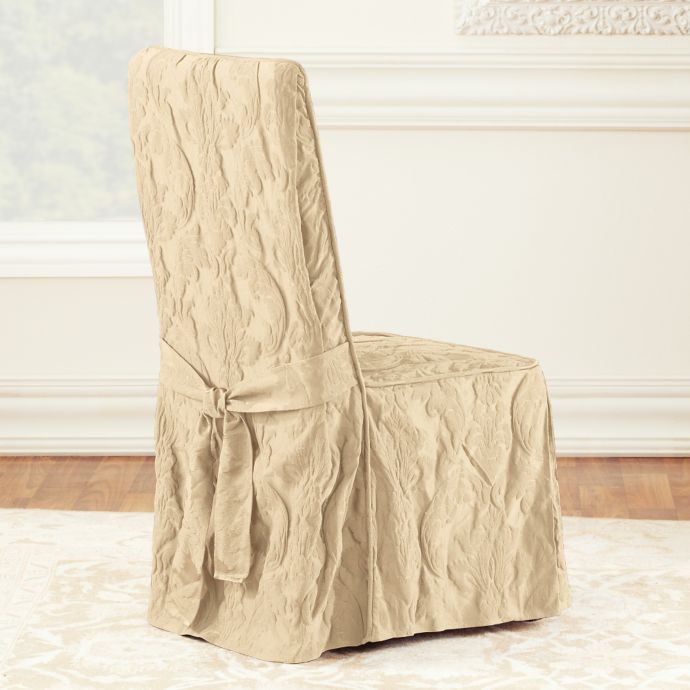 Sure Fit® Matelasse Damask 1Piece Long Arm Dining Chair Cover Bed