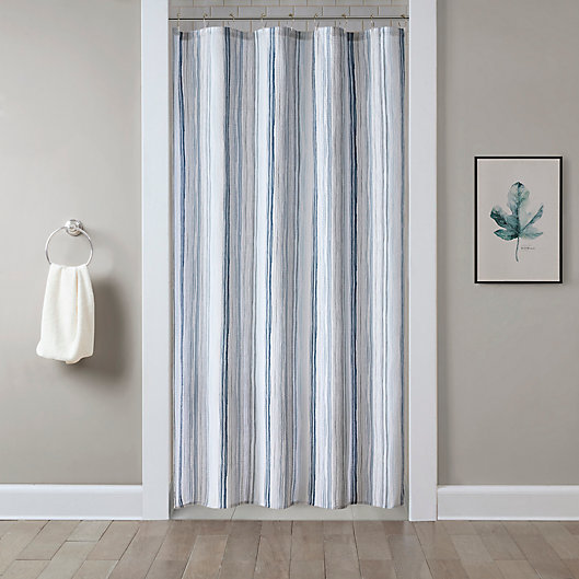 Lara Striped Shower Curtain In Blue, Blue Shower Curtain With Matching Window Valance