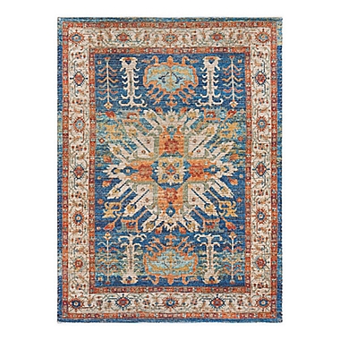 Sahand Distressed Rug in Blue/Burnt Orange. View a larger version of this product image.