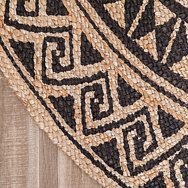 Tribal Circular Hand Braided Round Area Rug in Tan/Black. View a larger version of this product image.