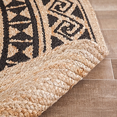 Tribal Circular Hand Braided Round Area Rug in Tan/Black. View a larger version of this product image.