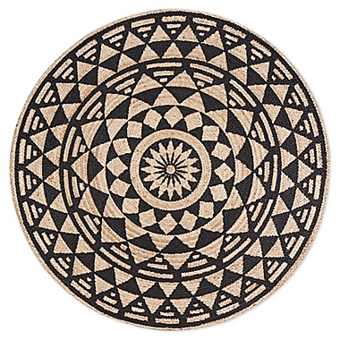 Tribal Star Round Rug in Tan/Black. View a larger version of this product image.