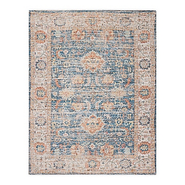 Floral Handcrafted Jute Area Rug in Blue/Orange/Beige. View a larger version of this product image.
