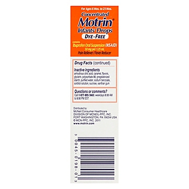 Motrin Infant&#39;s 1 oz. Dye-Free Non-Stain Pain Reliever/Fever Reducer Drops in Berry. View a larger version of this product image.