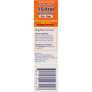Motrin Infant&#39;s 1 oz. Dye-Free Non-Stain Pain Reliever/Fever Reducer Drops in Berry. View a larger version of this product image.