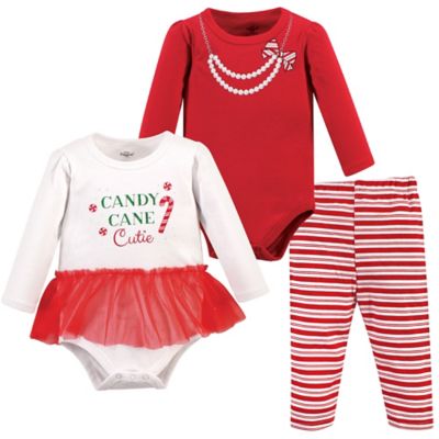 Little Treasure&trade; Size 9-12M 3-Piece Candy Cane Cutie Bodysuits and Pant Set in Red Stripe