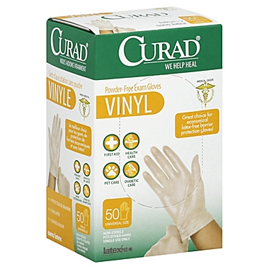Curad&reg; 50-Count Vinyl Exam Gloves. View a larger version of this product image.
