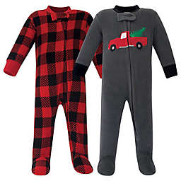 Hudson Baby® Size 3-6M 2-Pack Xmas Tree Fleece Sleep and Play Footies in Black