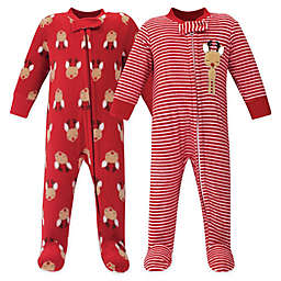 Hudson Baby® 2-Pack Reindeer Fleece Sleep and Play Footies in Red
