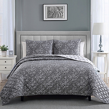 Therapedic&reg; 12 lb. Weighted 3-Piece Reversible Full/Queen Quilt Set in Grey. View a larger version of this product image.