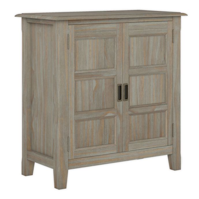 Simpli Home Burlington Low Storage Cabinet In Distressed Grey Bed Bath Beyond