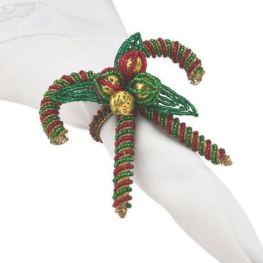Saro Lifestyle Candy Cane Napkin Rings in Red/Green (Set of 4). View a larger version of this product image.