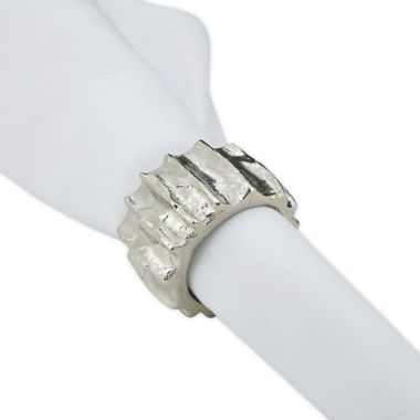 Saro Lifestyle Ribbed Napkin Rings in Silver (Set of 4). View a larger version of this product image.