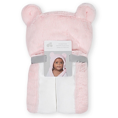 Gerber&reg; Just Born&reg; Bear Hooded Towel in Pink. View a larger version of this product image.