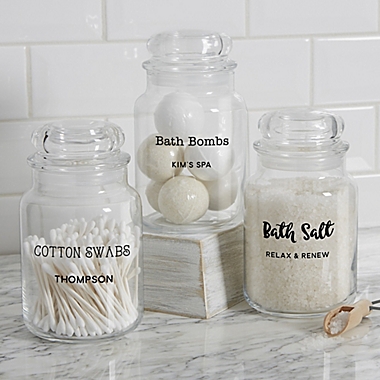 Bathroom Text Personalized Glass Storage Jar. View a larger version of this product image.