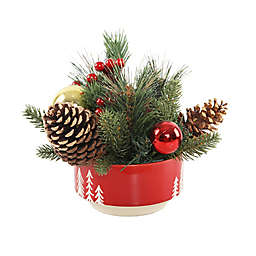 Flora Bunda 8.25-Inch Christmas Arrangement in Ceramic Pot  in Red