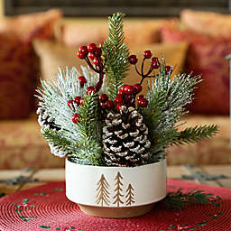 Flora Bunda 8.25-Inch Christmas Arrangement in White Ceramic Pot