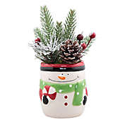 Flora Bunda 6-Inch Snowman Pot Christmas Arrangement in White