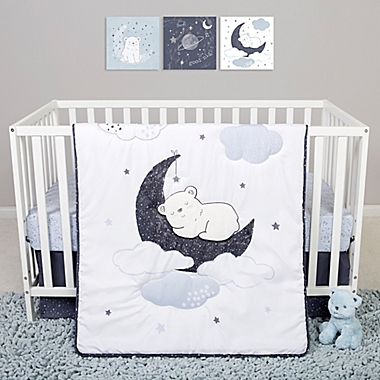Sammy &amp; Lou Bearly Dreaming 4-Piece Bear Crib Bedding Set in White/Navy. View a larger version of this product image.