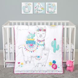 Sammy & Lou Llama Mama 4-Piece Crib Bedding Set in White/Pink