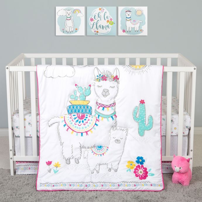 Sammy Lou Llama Mama 4 Piece Crib Bedding Set In White Pink