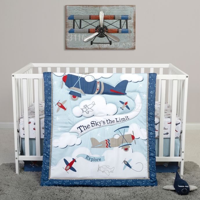 Sammy & Lou Adventure Awaits 4Piece Explorer Crib Bedding Set in Blue/White Bed Bath and