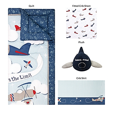 Sammy &amp; Lou Adventure Awaits 4-Piece Explorer Crib Bedding Set in Blue/White. View a larger version of this product image.