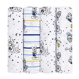 aden + anais essentials™ Disney® 4-Pack Mickey Mouse Swaddle Blankets in Blue/White