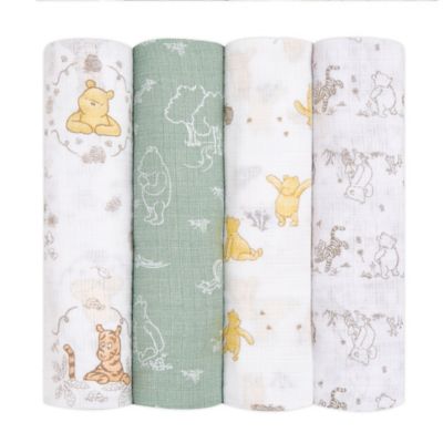 aden + anais essentials&trade; Disney&reg; 4-Pack Winnie the Pooh Swaddle Blankets in White/Green