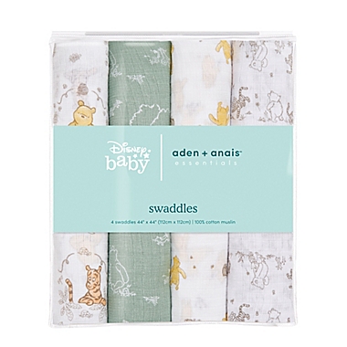 aden + anais essentials&trade; Disney&reg; 4-Pack Winnie the Pooh Swaddle Blankets in White/Green. View a larger version of this product image.