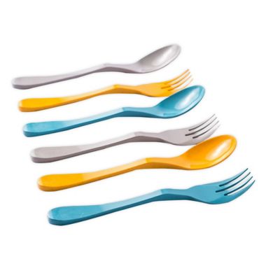 Knork&reg; ECO 6-Piece Astrik Flatware Set in Orange/Blue/Grey. View a larger version of this product image.