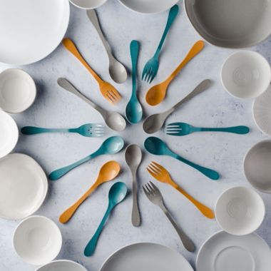 Knork&reg; ECO 6-Piece Astrik Flatware Set in Orange/Blue/Grey. View a larger version of this product image.