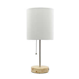 Designs Direct Table Stick Lamp in Silver with USB Port and Linen Shade