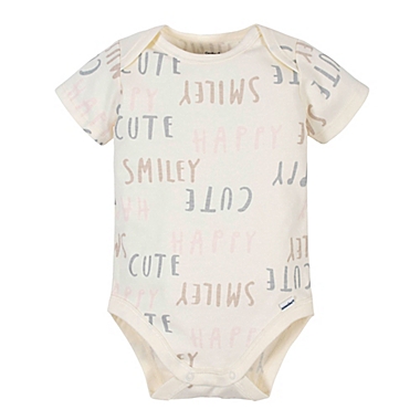 Gerber&reg; Onesies&reg; 3-Pack Floral Short Sleeve Bodysuits in Ivory/Pink. View a larger version of this product image.