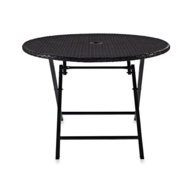 Crosley Palm Harbor Round Wicker Folding Table in Brown. View a larger version of this product image.
