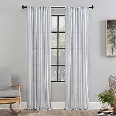 Clean Window&reg; Vintage Stripe Anti-Dust 95-Inch Rod Pocket Sheer Window Curtain Panel in Dusty Blue. View a larger version of this product image.