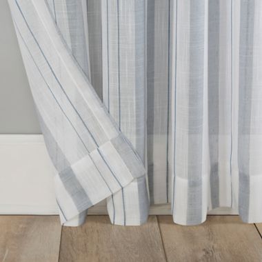 Clean Window&reg; Vintage Stripe Anti-Dust 95-Inch Rod Pocket Sheer Window Curtain Panel in Dusty Blue. View a larger version of this product image.