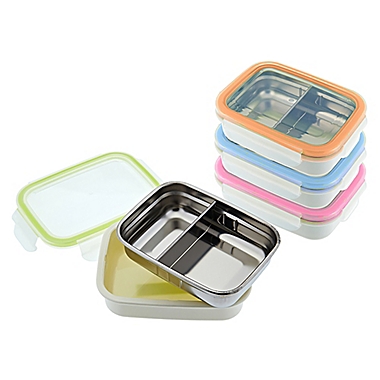 Innobaby 11 oz. Double-Lined Stainless Bento Snack Box with Divider in Blue. View a larger version of this product image.