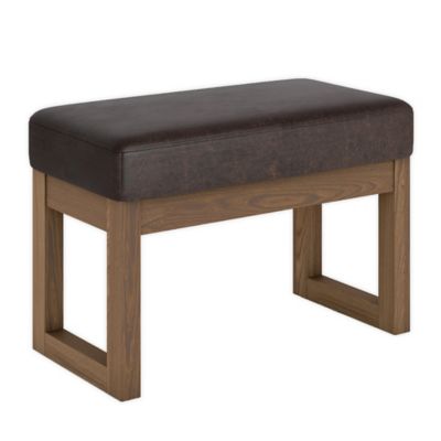 Simpli Home Milltown 26" Wide Faux Leather Small Entryway Bench in Dark Brown