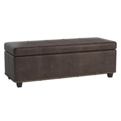 Simpli Home Kingsley Faux Leather Large, Storage Ottoman Bench For King Size Bed