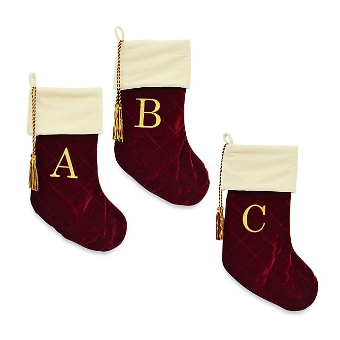 8" Velvet Monogram Stockings with Embroidered Letters A,B,D,G,K,M,R,S NEW
